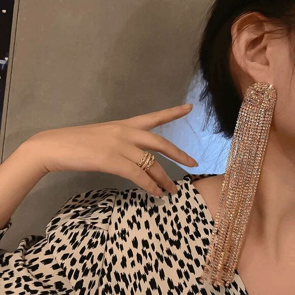 NWOT Bohemia Long Tassel Crystal Drop Earrings - Super Sparkly Festival Fancy - - Picture 4 of 5